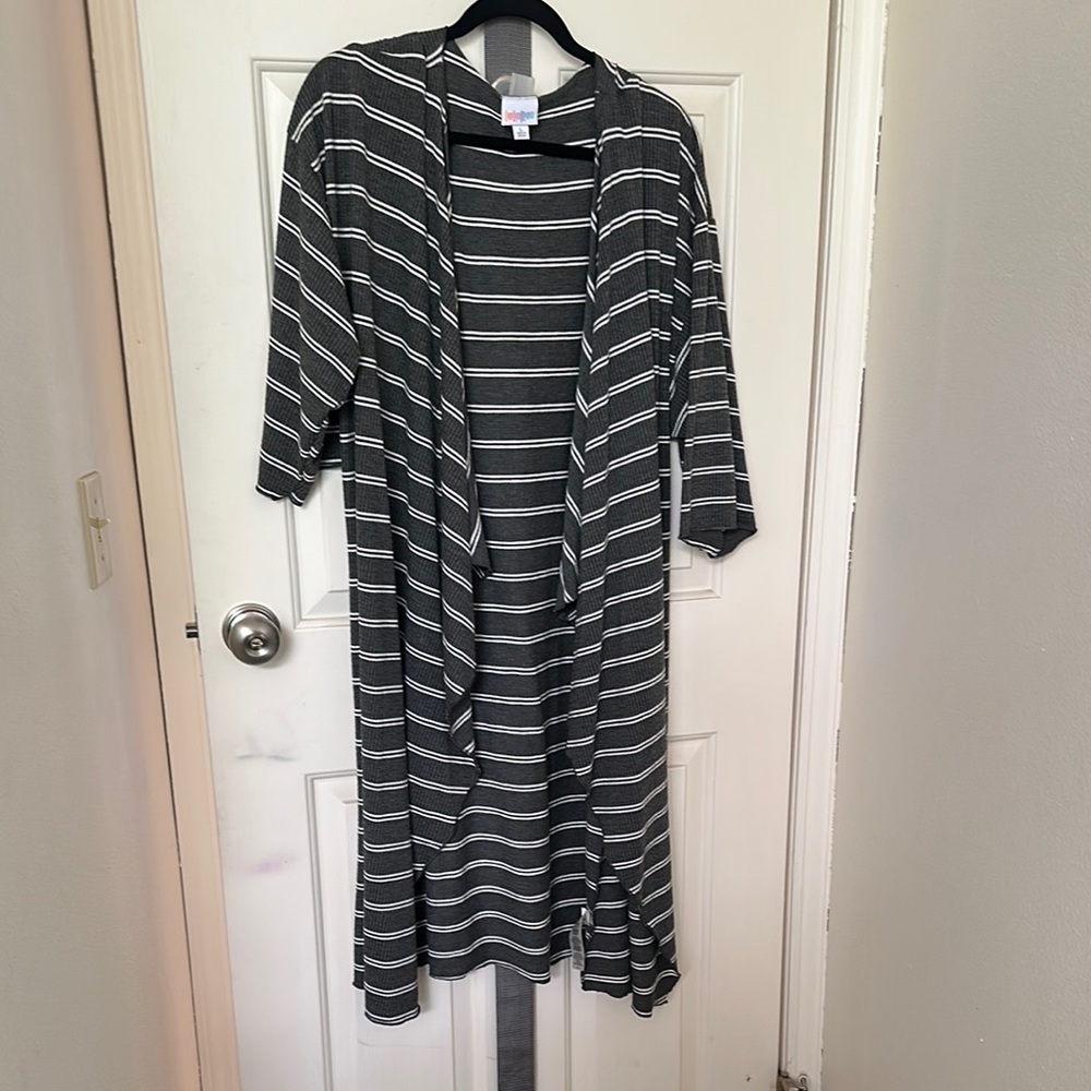 Gray Striped Open Cardigan
